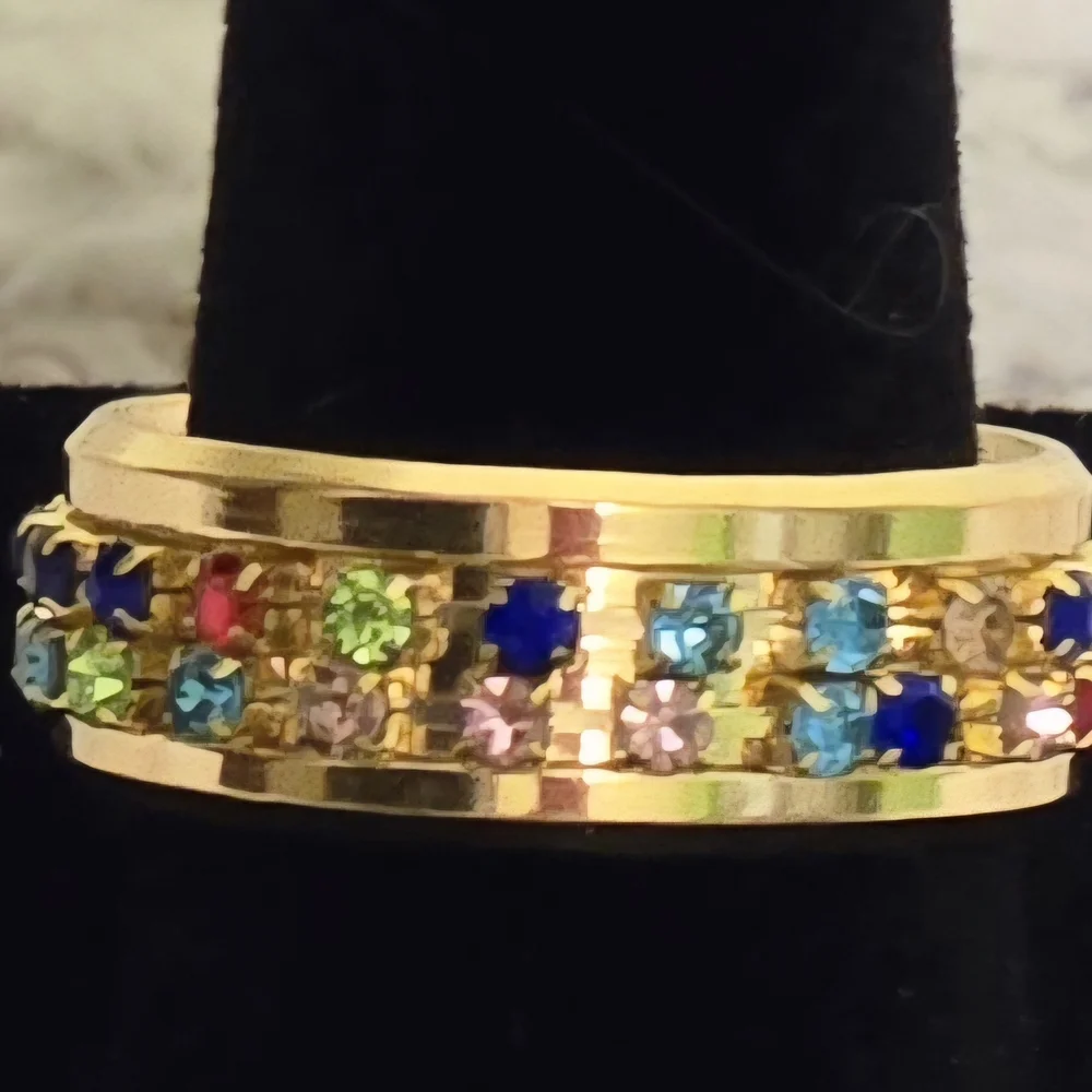 Stainless Steel 18k Gold Overlay Multi-Colored Stones Band Ring‎ Sz 8 & 10